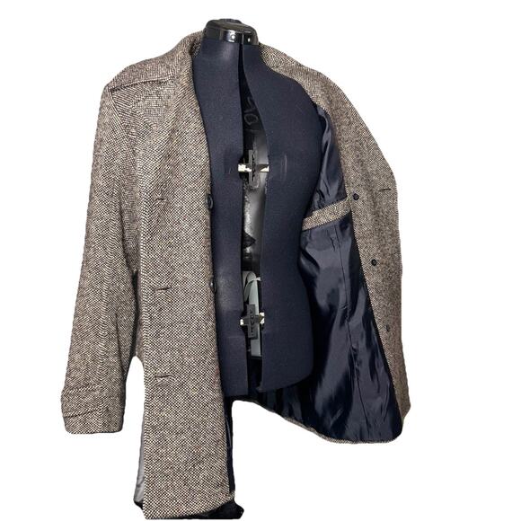 Eddie Bauer Women Medium Wool Pea Coat Double Breasted Tweed Black White Jacket - Picture 6 of 9